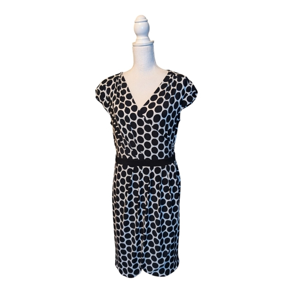New York & Company Black and White Polka Dot Stretch Dress Cap Sleeve XL